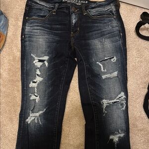 American Eagle Outfitters Blue Skinny Jeans with Distressed Details